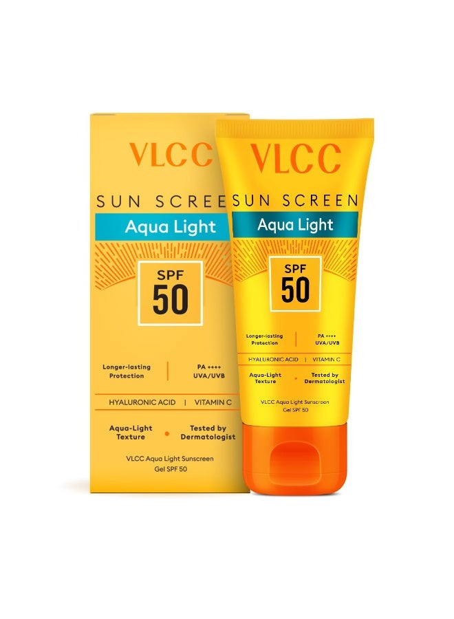 VLCC Aqua Light Sunscreen Gel SPF 50 PA++++ | Fast-Absorbing, Non-Greasy, No White Cast | Broad Spectrum UV Protection | Hyaluronic Acid & Vitamin C | Dry Touch, Lightweight, Hydrating Sunscreen 30g - Image 2
